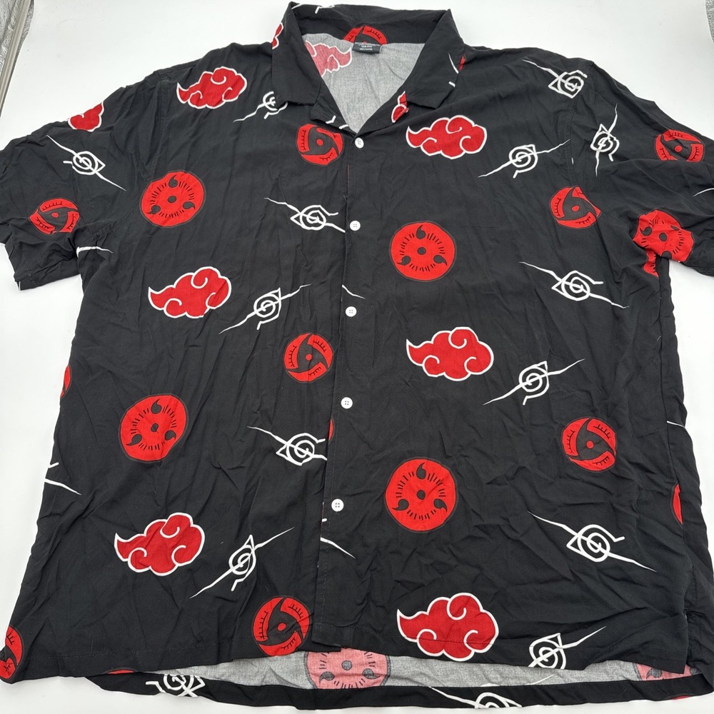 Naruto Shippuden Akatsuki Cloud Sharingan Eye Anime Button Up Shirt Mens 3XL